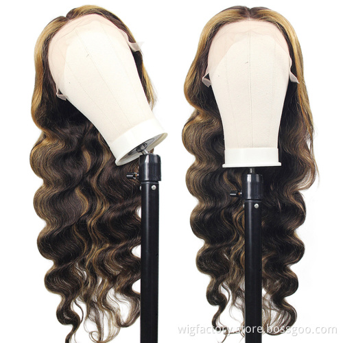 Factory Wholesale 150% 180% density t part lace wig, human hair wigs lace front 4/27, glueless human hair 4/27 wigs